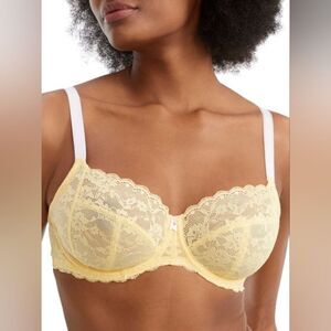 FREYA Offbeat Side Support Bra In Lemon Fizz Size US 32J Yellow Bralette Lace